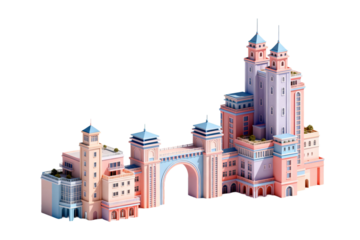 3D Render of Pastel-colored Fantasy Buildings