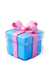 Obraz premium Blue Gift Box with Pink Ribbon Bow