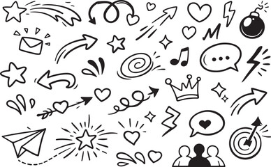 Doodle vector set illustration with hand draw line art style vector black and white vector art