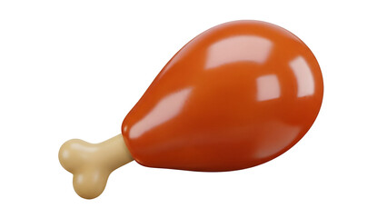 A glossy and stylized 3d rendered chicken drumstick on a black background