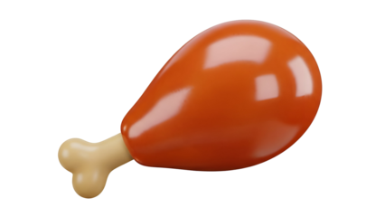 A glossy and stylized 3d rendered chicken drumstick on a black background