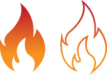 Fire icons set collection with flame symbols in gradient, flat, and line style, burning heat blaze energy illustration group for safety warning hazard UI design and emergency graphics