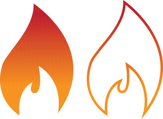 Fire icons set collection with flame symbols in gradient, flat, and line style, burning heat blaze energy illustration group for safety warning hazard UI design and emergency graphics
