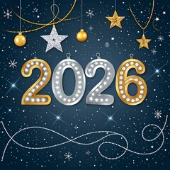 free New silver or Golden latter happy new year 2026 text and numbers with falling confetti isolated on colorful background