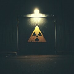 Warning sign with radioactive symbol, dark and atmospheric setting