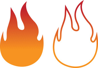 Fire icons set collection with flame symbols in gradient, flat, and line style, burning heat blaze energy illustration group for safety warning hazard UI design and emergency graphics