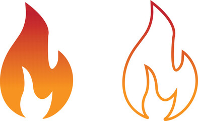 Fire icons set collection with flame symbols in gradient, flat, and line style, burning heat blaze energy illustration group for safety warning hazard UI design and emergency graphics