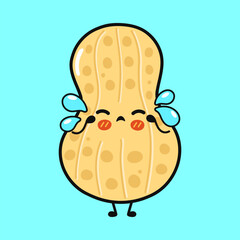 Crying peanut cartoon character with sad expression and tears
