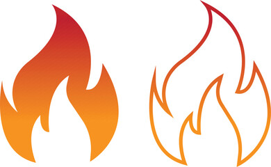 Fire icons set collection with flame symbols in gradient, flat, and line style, burning heat blaze energy illustration group for safety warning hazard UI design and emergency graphics