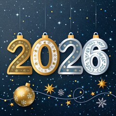 free New silver or Golden latter happy new year 2026 text and numbers with falling confetti isolated on colorful background