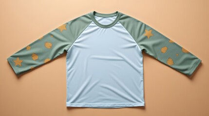 Vibrant long sleeve raglan tee mockup featuring playful celestial print perfect for children's apparel branding