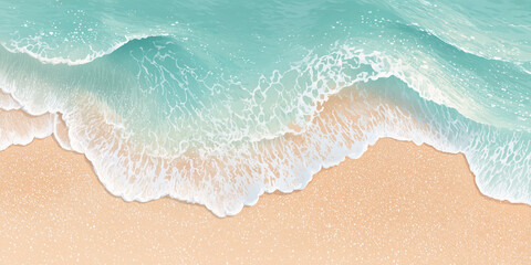 穏やかな波と砂浜の上空ビュー