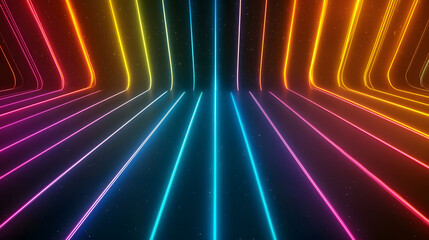 Vibrant neon lines create mesmerizing pattern against dark background, evoking sense of energy