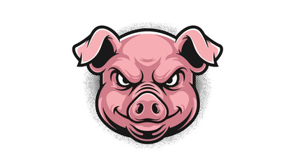 Stylized Aggressive Pig Head Mascot Vector Illustration with Halftone Dot Background