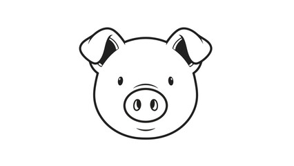 Clean Art Vector Illustration of a Cute Pig Face with Big Ears and Snout