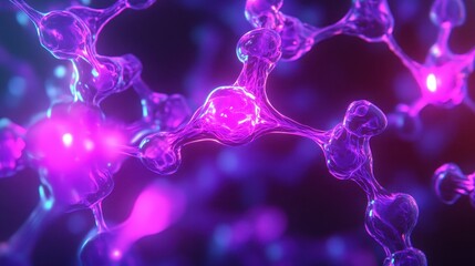 Abstract glowing purple molecule network representing interconnected energy pathways and scientific concepts
