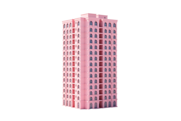 Pink High-Rise Building with Classic Windows