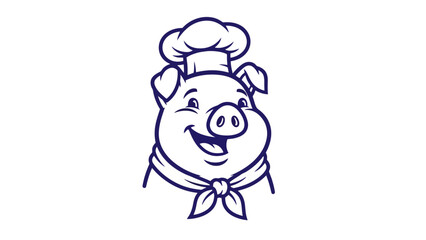 Happy Chef Pig Wearing Hat and Scarf, Cute Cartoon Animal Illustration