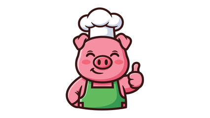 Cheerful Pig Chef Giving Thumbs Up, Cartoon Character Illustration