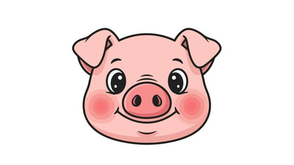 Cute Cartoon Pig Face with Rosy Cheeks and Big Eyes, Playful Farm Animal Illustration