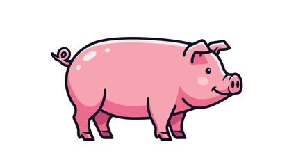 Charming Pink Pig Illustration, Cute Farm Animal Cartoon Vector Art