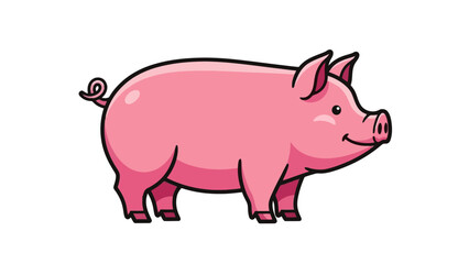 Cute Pink Pig Cartoon Character, Side View, Full Body Illustration