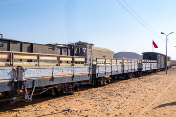 Obraz premium Jordan, nostalgic railway in Wadi Rum station