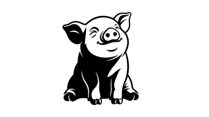 Cute Smiling Piglet Illustration, Adorable Farm Animal Sitting Happily, Bold Vector Style © Bianca