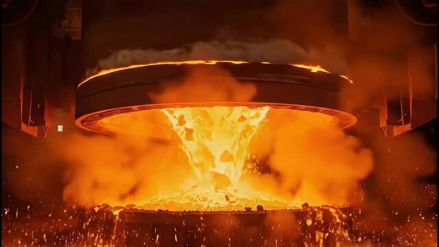 Timelapse of cylindrical kiln rotating on axis for long heating process in industrial setting