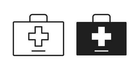 Obraz premium First aid kit icons collection. Thin linear and black flat icons