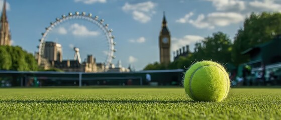 Clean image of a tennis ball on grass, great for social media posts about tennis, product packaging for sports gear, or educational sports illustrations.