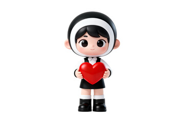 Cute 3D Cartoon Character Holding Red Heart