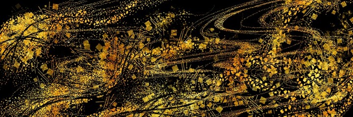 お正月風金色のブラシストロークが輝く横長背景