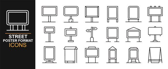 Minimal billboard and street sign icons in editable stroke style