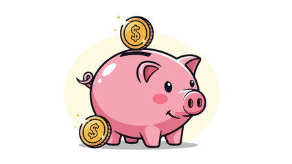 Pink Piggy Bank Filled With Gold Coins, Symbol of Saving and Financial Growth