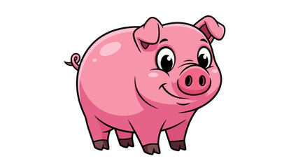Cute Pink Pig Cartoon Character Standing Isolated on White Background
