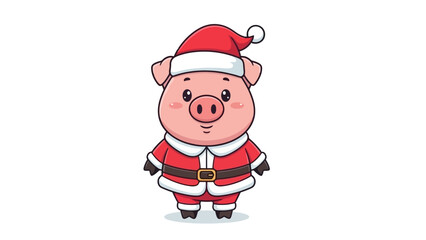 Cute Pig Wearing Santa Claus Costume and Hat, Festive Christmas Holiday Character