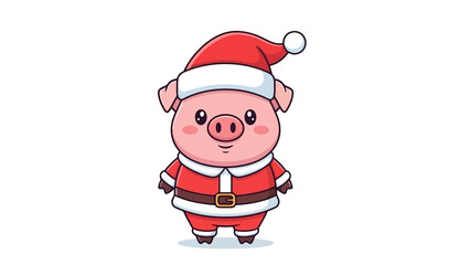 Cute Pig Wearing Santa Claus Costume and Hat, Festive Christmas Character Illustration