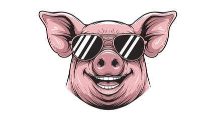 Cool Pink Pig Wearing Sunglasses and Smiling, Vector Illustration