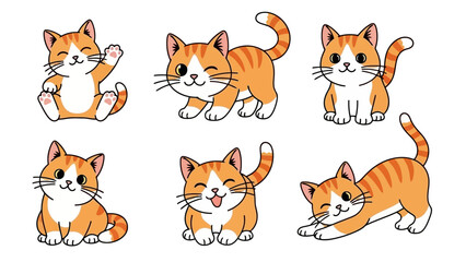 Fototapeta premium Collection of Adorable Orange Tabby Cats in Various Cute Poses Vector Illustration