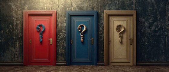 Intriguing image of a room with multiple doors and dark decor, great for website headers for mystery services, artistic photography backdrops, or projects about choice and paths.