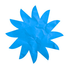 Blue abstract starburst shape made of crumpled paper texture. Sticker design