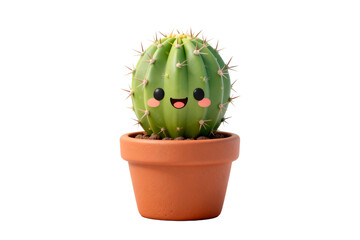 Cute Green Cactus in Terracotta Pot with Smiley Face