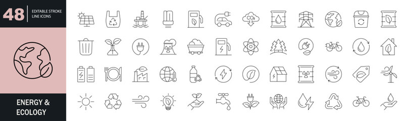 Energy and Ecology icon set. Editable line icons. Vector illustration. © 재훈 김