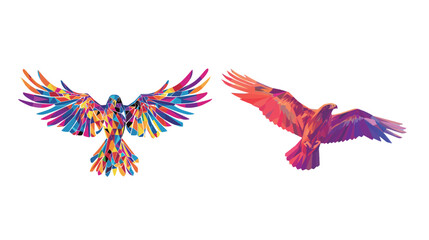 Vibrant vector illustration of a flying bird with outstretched wings, colorful dynamic avian design, freedom and nature concept, isolated on white background