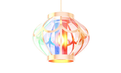 Hanging Colorful Paper Lanterns and Traditional Decorations Isolated on a Clean White Background.