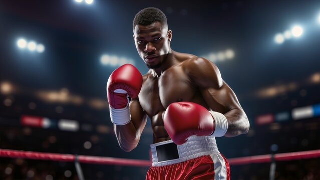 Boxer in Red Gloves Ready to Fight - Powered by Adobe