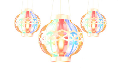 Elegant 3D Rendered Arabic Calligraphy Easel and Colorful Islamic Lanterns for Ramadan, Eid, or Muslim Holiday Greeting