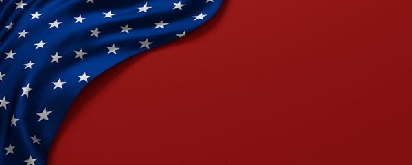 USA or American flag banner design on red background  with copy space 3D render