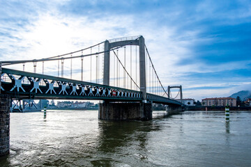 Obraz premium Suspension bridge over the river Loire, Ancenis, France 